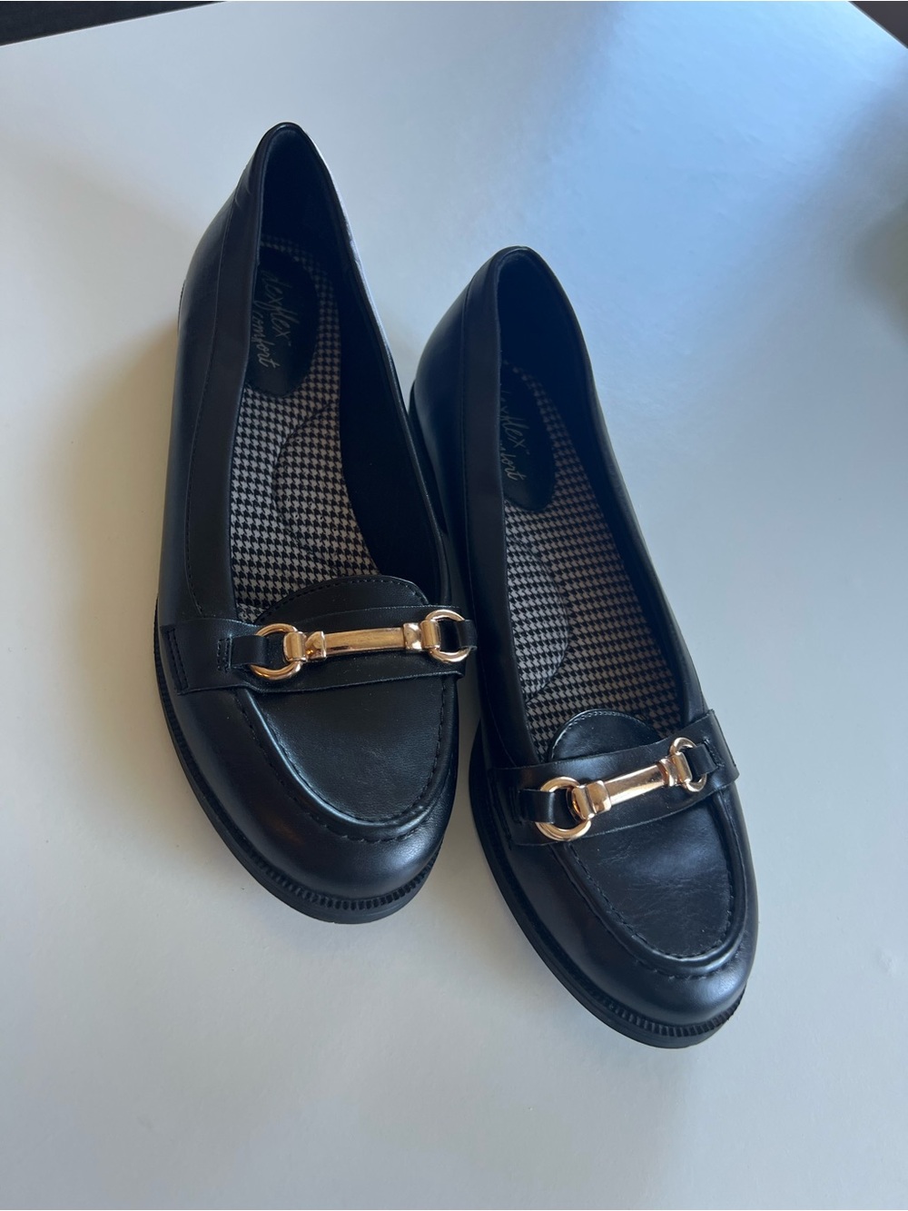 dexflex comfort Black Loafers with Gold Bit Accent